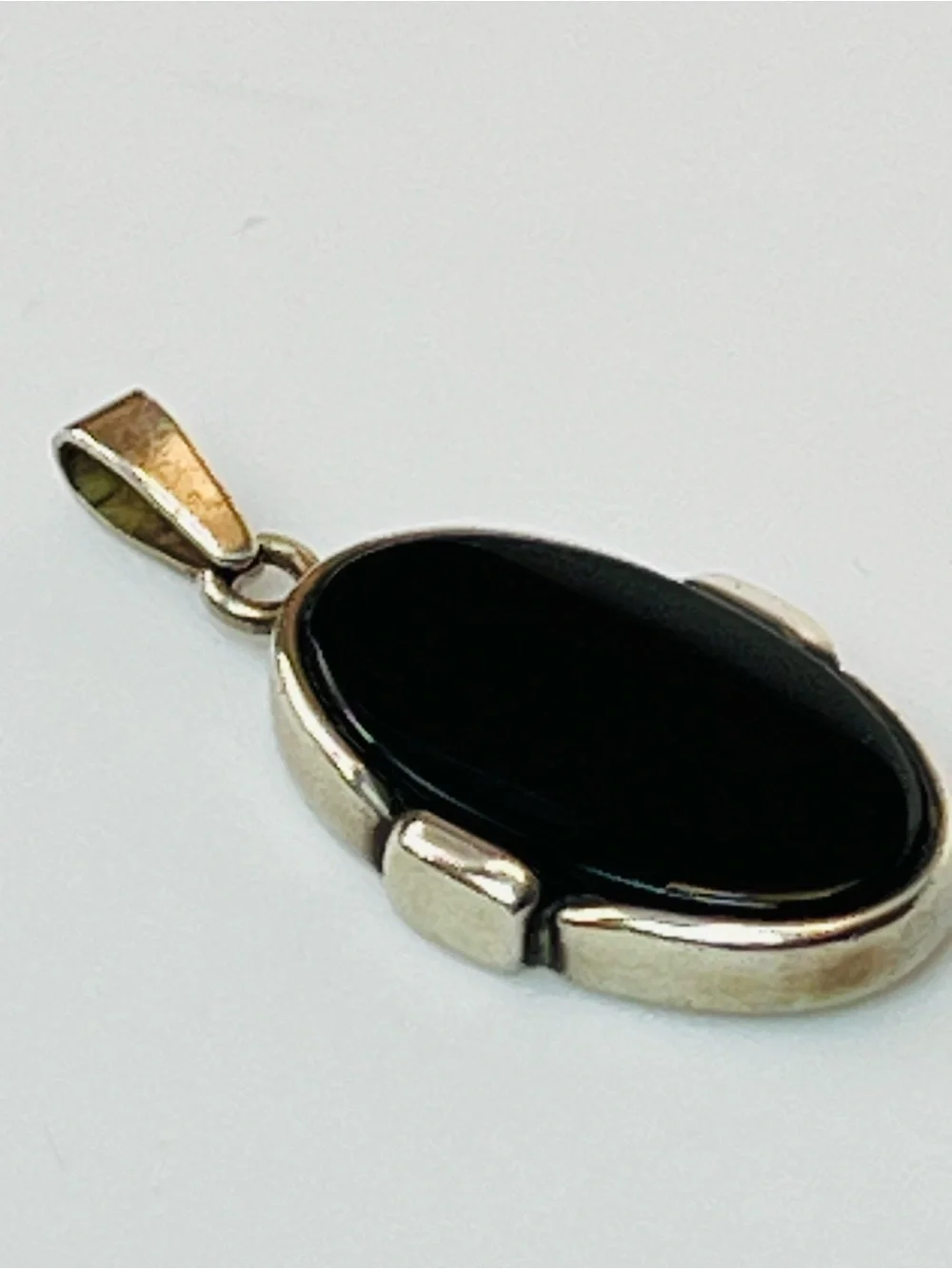 Native American Jet Sterling Silver Pendant Black Jet Stone Signed 925
